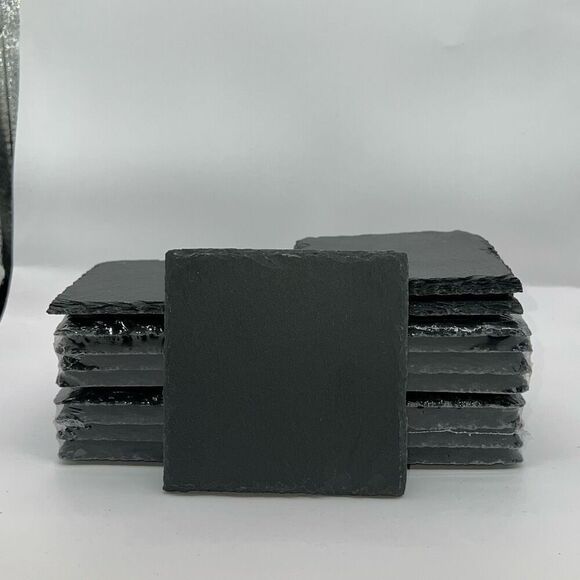 Slate Stone Drink Coasters 5 Sets of 4(20 total) Square Black Natural Edge Stone - Picture 1 of 6